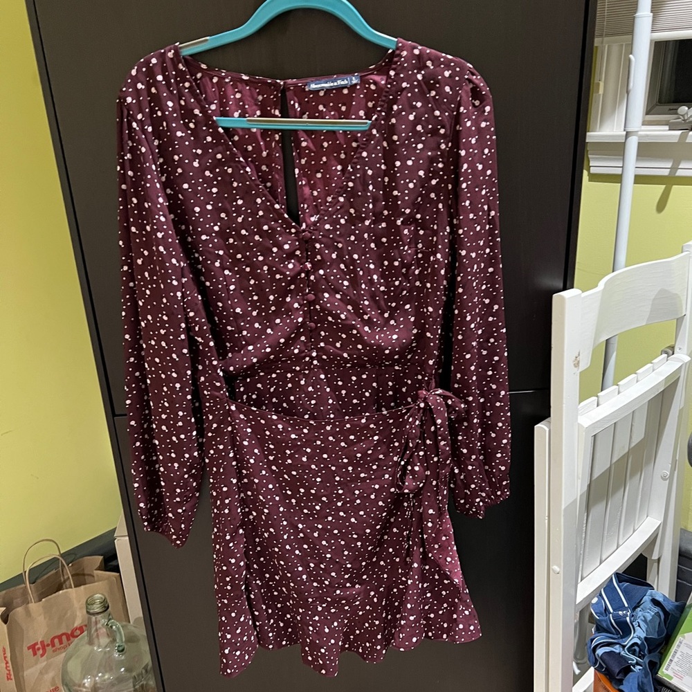 A&F faux dark maroon wrap dress
